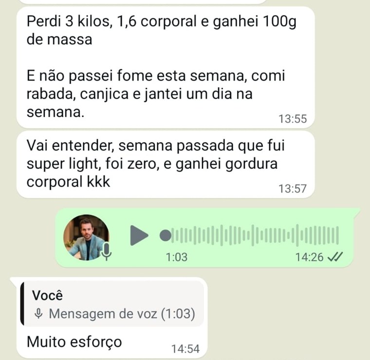 Mensagem de paciente relatando perda de peso sem sentir fome